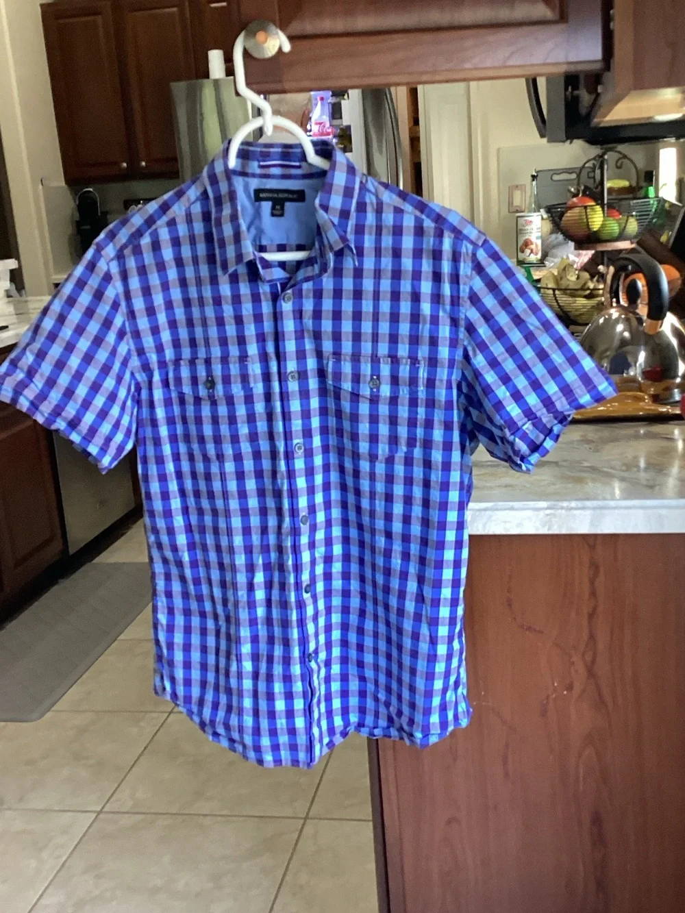 Banana Republic Blue and Purple Check Short-Sleeve Button-Down Shirt